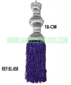 Borla Plateada Con Fleco Morado BL-658