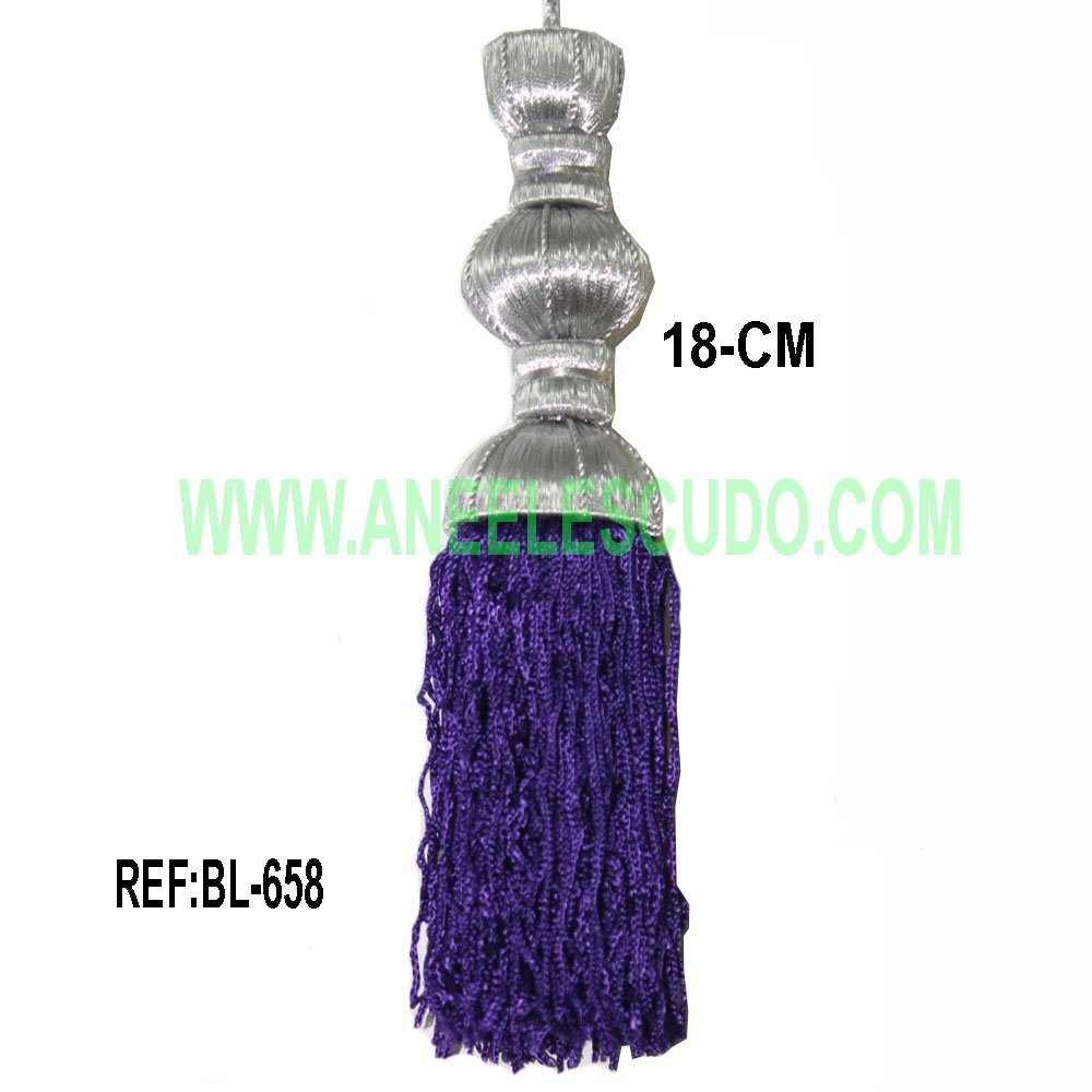 Borla Plateada Con Fleco Morado BL-658